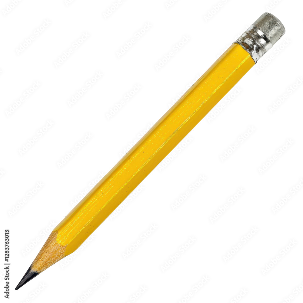 Poster yellow pencil with sharpened tip and eraser, ideal for writing and drawing