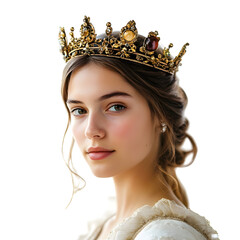 Woman Wearing Crown and Tia Isolated on Transparent Background