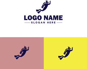 Scuba Diving icon Underwater diving Deep-sea exploration Subaquatic exploration flat logo sign symbol editable vector