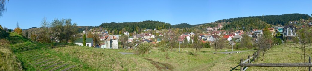 View towards neighborhood Stav from Panteleimon park foots, Skhidnytsia, Ukraine.