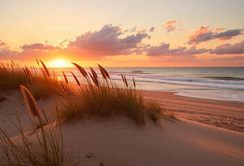 Sunset at the beach with colors and dunes