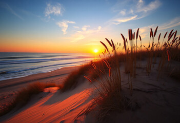 Sunset at the beach with colors and dunes