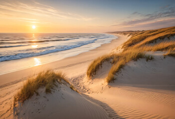 Sunset at the beach with colors and dunes