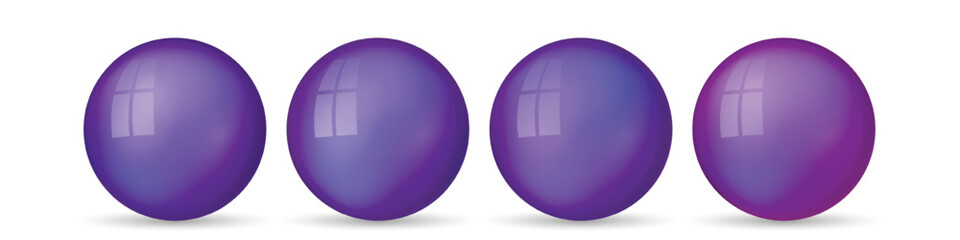 Set with glass colorful balls. Glossy realistic ball, 3D abstract vector illustration highlighted on a white background. Big metal bubble with shadow.
