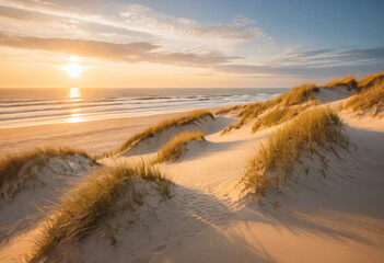 Sunset at the beach with colors and dunes