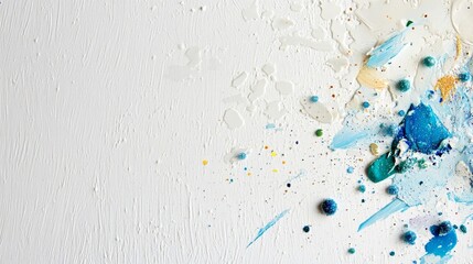 Blue and White Paint Splashes on Textured White Background