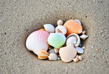 Colorful seashells on the beach