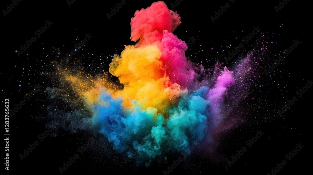 Poster vibrant colorful smoke cloud burst on black background creating ethereal abstract art for creative v