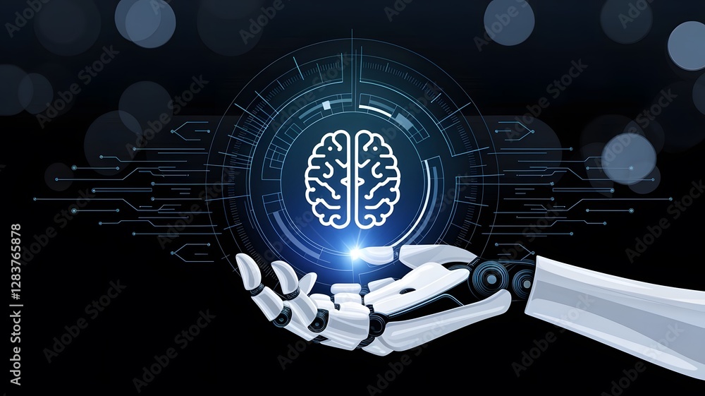 Aufkleber an illustration of a robotic hand with a metallic design, representing advanced technology and innov
