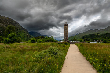 Glenfinnan Monument On The Road To The Isles At Lake Loch Shiel In Lochaber In Scotland, UK