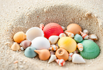 Colorful seashells on the beach