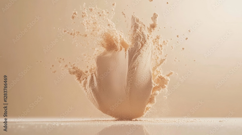 Poster dynamic splash of powder creating abstract shapes in soft light