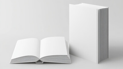Template of blank paper book with white cover. Vector realistic mock up of 3d standing and lying closed catalog, big textbook, diary or dictionary with empty hardcover