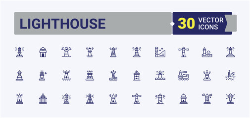 Lighthouse modern icon. Included icons as architecture, beacon, lighthouse, sailing, search, coast and more. Simple icon designs. Solid line editable vector illustration.