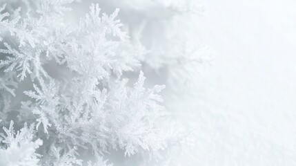 Close up of a snow covered tree on a white background in a frosty winter scene