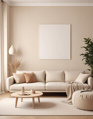 Soft beige-toned living room with a warm, neutral palette.