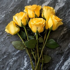 Vibrant Yellow Roses Bouquet on Textured Granite Close-up