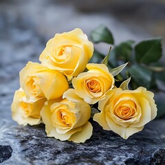Vibrant Yellow Roses Bouquet on Textured Granite Close-up