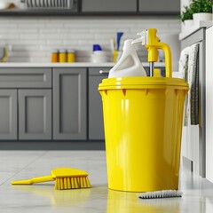 Bright Yellow Kitchen Trash Can on Clean Floor
