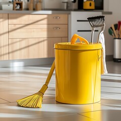 Bright Yellow Kitchen Trash Can on Clean Floor