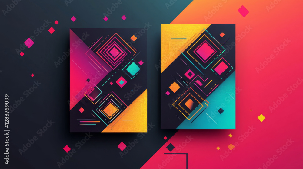 Poster abstract template geometric flyer with color squares. design element