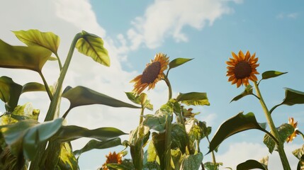 A Stunning Sunflower Field Under a Beautiful Sky, Filled with Golden Blossoms