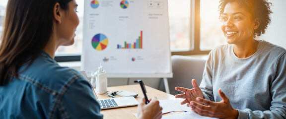 Adept interviewer reassures attendee during recruitment fair, sincere connection