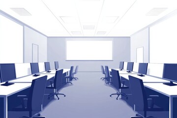 Minimalist Vector Illustration of an Empty Business Office with Desks and Chairs