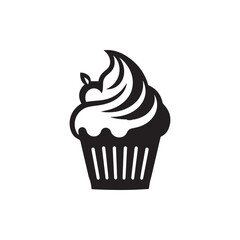 Silhouette cupcake Icon, food logo, Vector illustration isolated on white background. Can be used as icon, sign or symbol - cupcake silhouette.