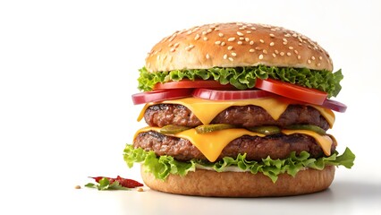 3D illustration of a juicy burger with fresh ingredients, showcasing delicious and appetizing fast food