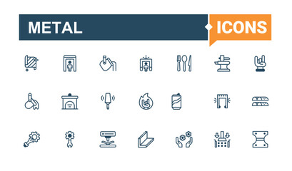 Metal icons set in linear style. Contains such icons as stainless, channel, round, industry, square and more. Minimalistic icon. Vector line and solid icons.