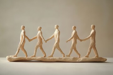 Obraz premium Figures Walking Hand in Hand Sculpture in Neutral Background