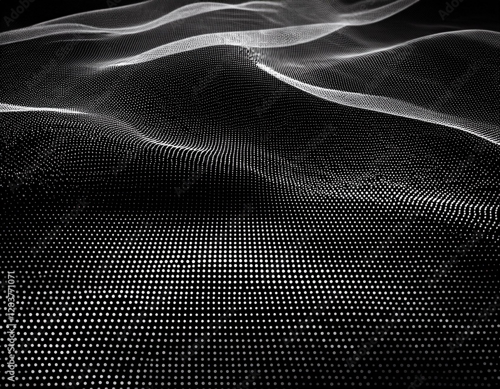 Poster dot white black wave technology texture background. abstract big data digital concept. generated ima