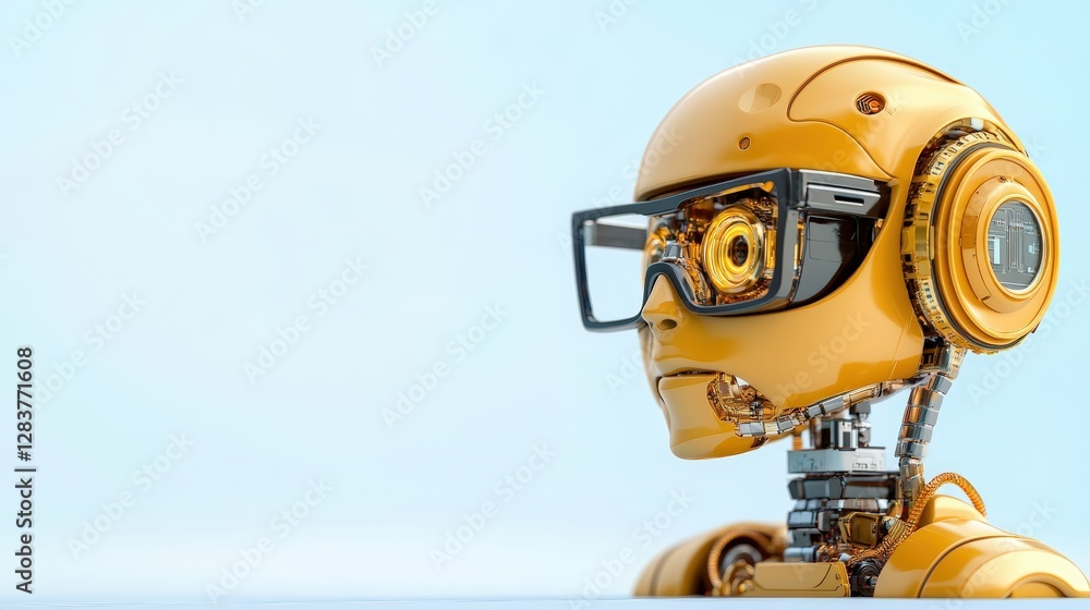 Poster robot with glasses and ai technology showcasing artificial intelligence capabilities and advanced ro