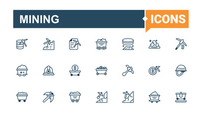 Mining icons. Contains related to mine, underground, rock, power, as, mining and more. Perfect for logos and infographic. Solid line editable stroke.