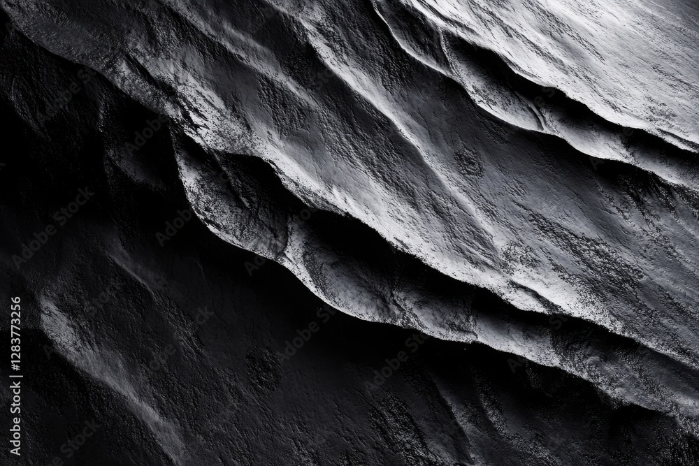 Poster dynamic displacement: abstract textured surface with depth and distortion in dark planetary landscap