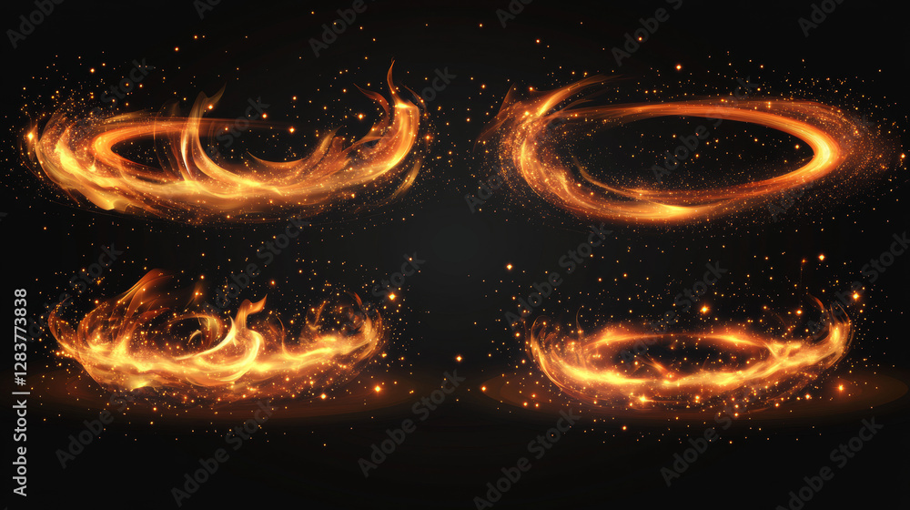Aufkleber abstract fire lines with sparks, bright glow lines isolated on transparent background. vector realis
