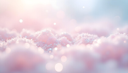 A soft pastel abstract background with delicate silver and pink glitter dust floating over a blurred dreamy texture