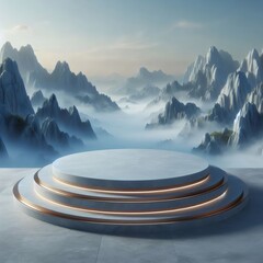 Serene Mountaintop Platform Minimalist Product Display