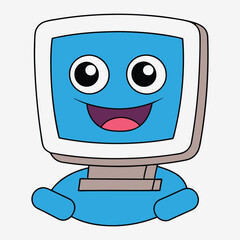 A cute and funny cartoon computer with a big, smiling face, exuding charm and cheerfulness, perfect for coloring with bright, fun colors!