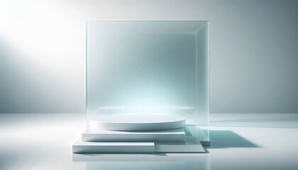 Minimalist White Product Display with Glass Enclosure.