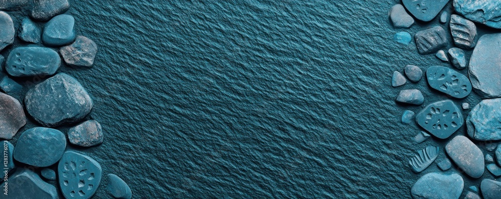 Poster the textured background displays human footprints imprinted on a serene surface bordered by smooth s