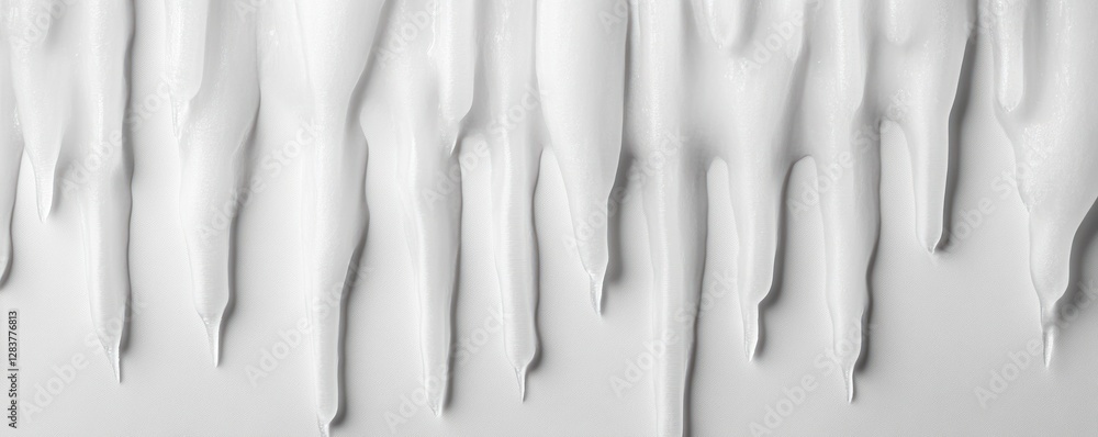 Poster long icicles hang down forming a textured background with sharp edges and smooth drips. the clean wh