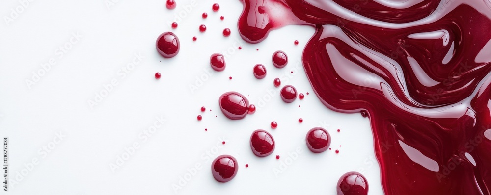 Aufkleber deep red jam drips gracefully across a clean white surface leaving a sticky glossy texture that adds