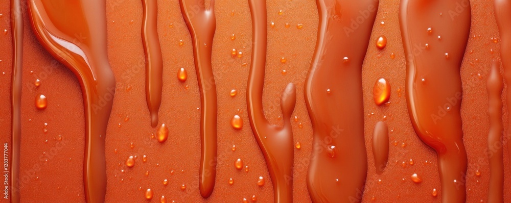 Poster rich orange lava drips create an abstract texture that is smooth and glossy. the fluid patterns invi