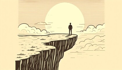 Man Standing on a Cliff Edge at Sunset
