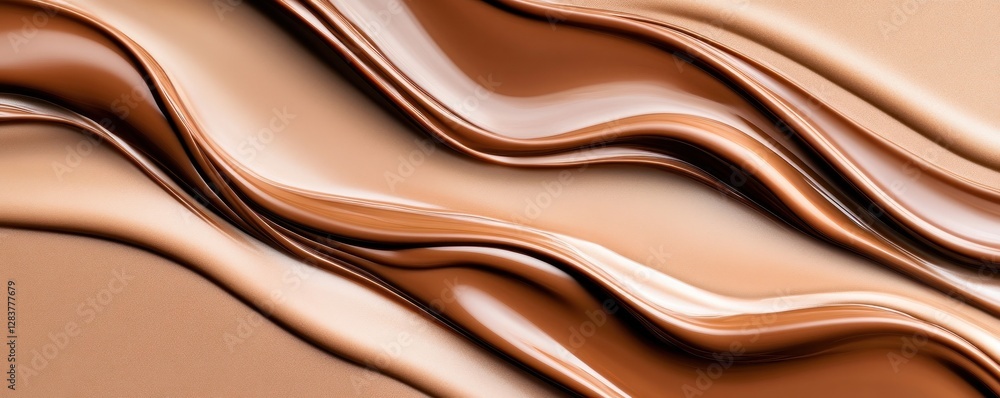 Poster rich melted chocolate flows in smooth waves creating a luxurious texture that serves as an ideal bac