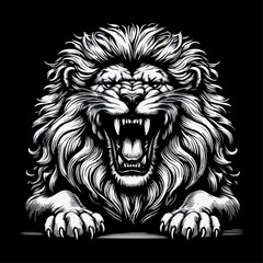 fierce roar growling lion head Tattoo engraving template