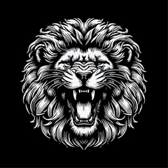 Obraz premium fierce roar growling lion head Tattoo engraving template