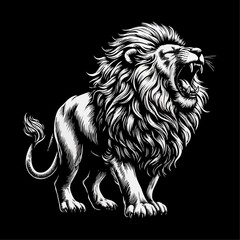 Fototapeta premium fierce roar growling lion head Tattoo engraving template